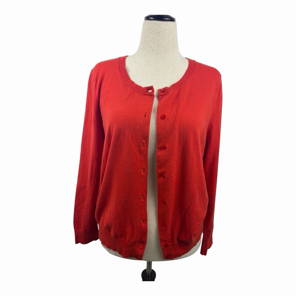 Talbots Petites Cardigan Womens XLP Coral Red Pima Cotton Button Front Sweater